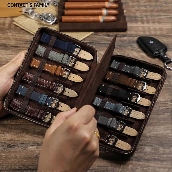 Läderfodral Organizer Klockarmband Bärbar Resebox Klockbandsförvaring