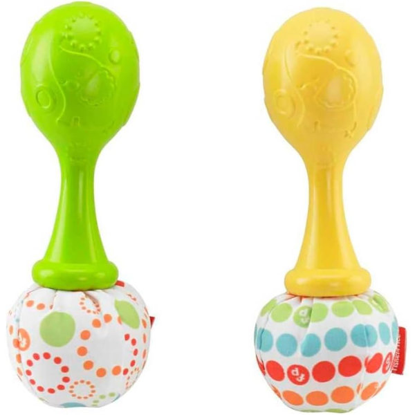 Fisher-Price Nyfödda Leksaker Skallra 'n Rock Maracas, Set med 2 Mjuka Musikinstrument för Spädbarn 3+ Månader, Blå & Orange Green/Yellow Rattle