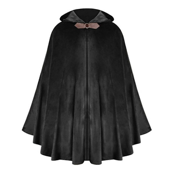 Halloween Kappe med Hætte - Shawl-Stil Design - Kappe med Spænde - Ensfarvet - Middelalderlig Stil - Lang Robe Black One Size