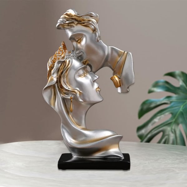 Par Statue Kreativ Kys Skulptur Abstrakt Kunst Par Skulptur Boligindretning Resin Statue Dekoration Romantisk Statu(Grå)