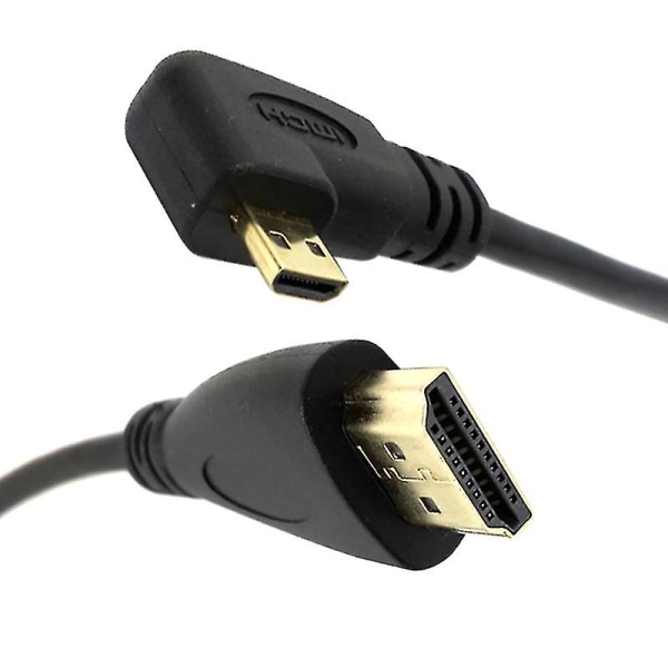 Micro HDMI-kompatibel typ D hane 90 grader vänstervinklad till HDMI-kompatibel 1.4 hane 1080p HDtv-kabel