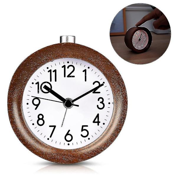 Analogt trævækkeur med snooze - Retro ur med alarmlys Brown