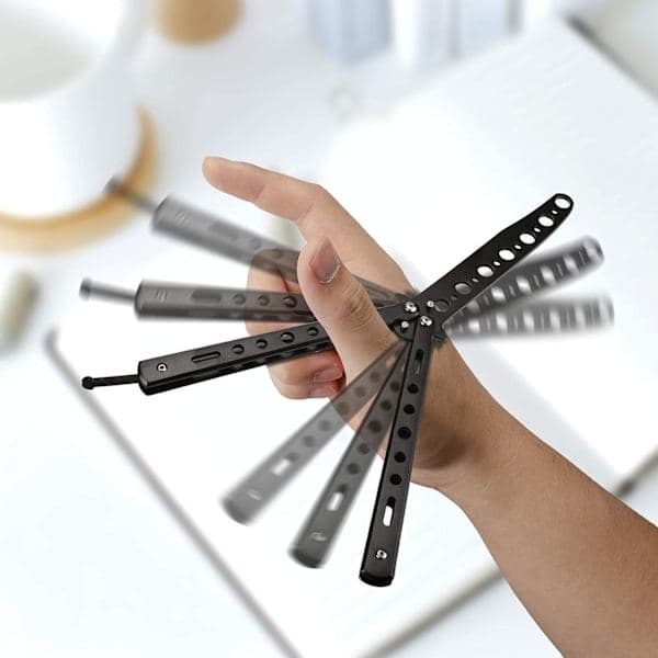 Butterfly Knife - 2-pack Butterfly Knife Training Tool Steel Metal for Practicing Flipping Tricks, Balisong Trainer Black & Silver