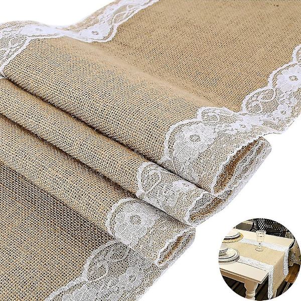 Juteblonde Bordløber - Spids Borde - Hessian Bryllup Indretning Retro Jute Stof