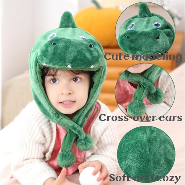 Vinter Unisex Pludset Dyr Hat Børn Piger Drenge Sød Sjov Dyr Ansigt Halloween Hat med Lange Øreklapper Julefest Dinosaur