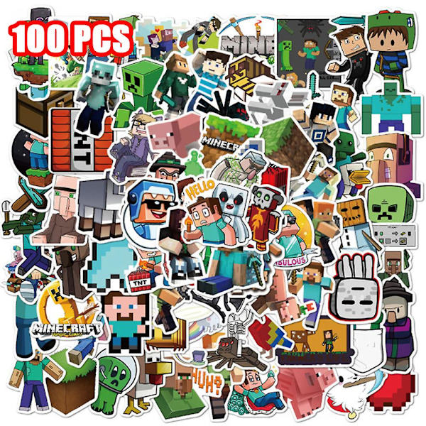 100 stk Minecraft Adventure Game Stickers Pack, Fargerike Vanntette Klistremerker for Vannflasker, Skateboards, Bærbar PC for Tenåringer Barn Voksne