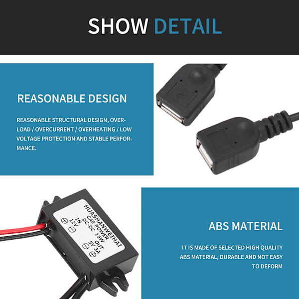 DC Konverter 12V til 5V 3A Dobbelt 2 USB til Auto Regulator Spændingstrin