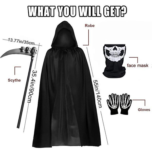 4 stk Sæt Halloween Grim Reaper kappe Cape Hætte Cosplay Wizard Devil Vampires Kappe Halloween Karneval Fest kostumer til voksne
