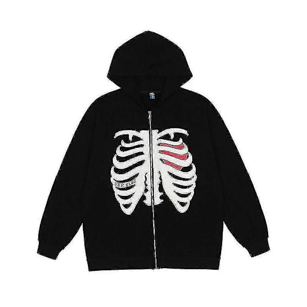 Skelett-Dragkedja Hoodie för Kvinnor Män Skelettjacka Hösttröja Black L