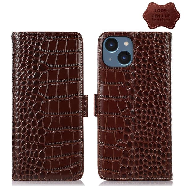 Krokodille Toplag Ko Læder Telefon Cover til iPhone 14 Plus Brown
