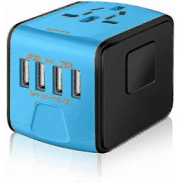 Universal rejseadapter med smart højhastighedsopladning (blå og sort kant)