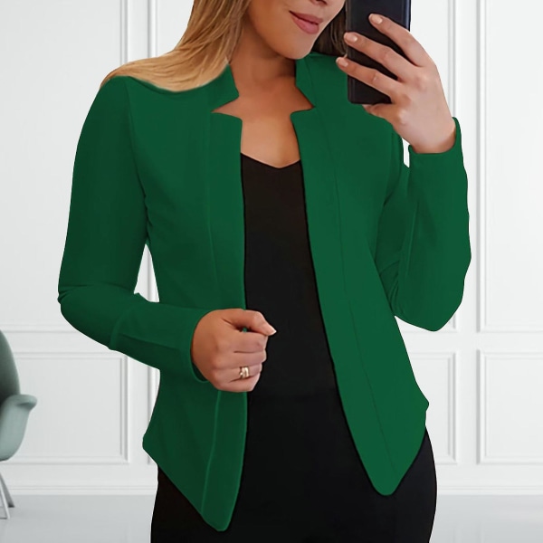 Lange ermer Ensfarge Slim Fit Dame Blazer Kontorarbeid Hakk Krage Åpen søm Cardigan Blazer Yttertøy Green M