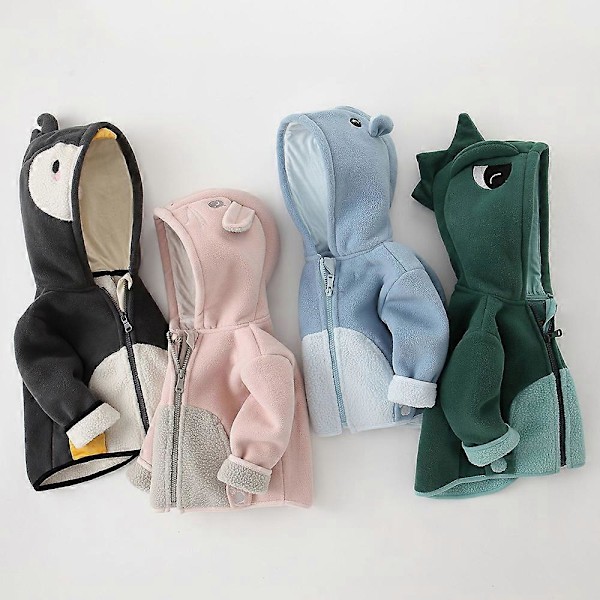Plysjjakke for barn i imitert ull, høst og vinter, tykk hettejakke for baby Grey Penguin 90cm