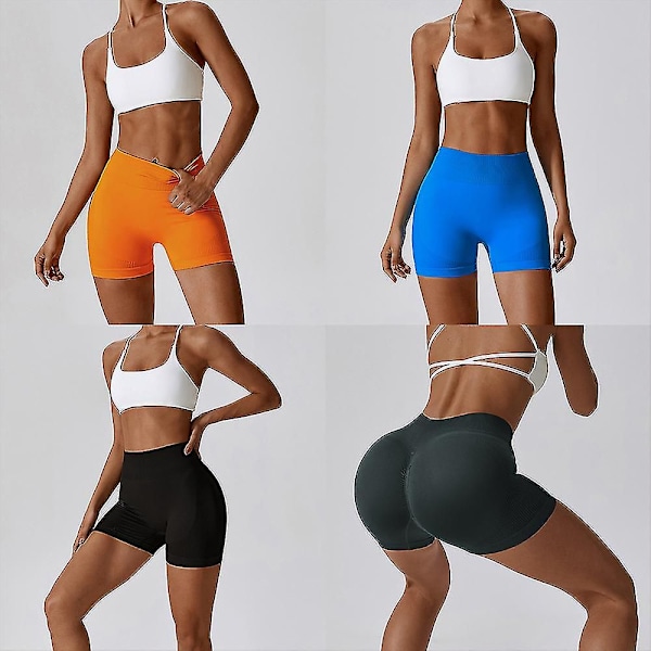Sömlösa Sportshorts med Hög Midja, Hög Elastisk Andningsbar Träningsbyxa För Löpning Cykling Grey M