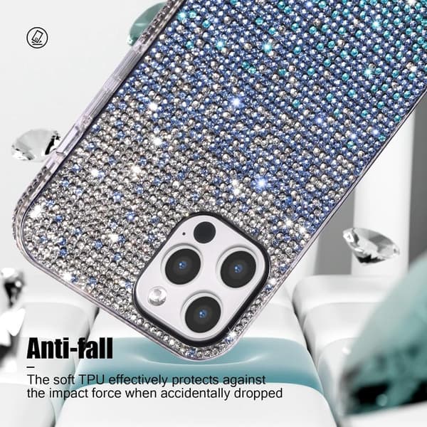 Bling-deksel for Apple iPhone 16 Pro, Luksuriøst glitrende diamant søtt trefarget gradientdeksel for kvinner og jenter Sof