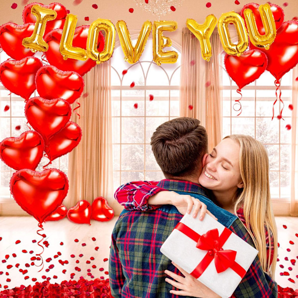 Jeg Elsker Dig Balloner og Hjerteballoner Sæt med Roseblade, Valentinsdag Dekorationer til Fest