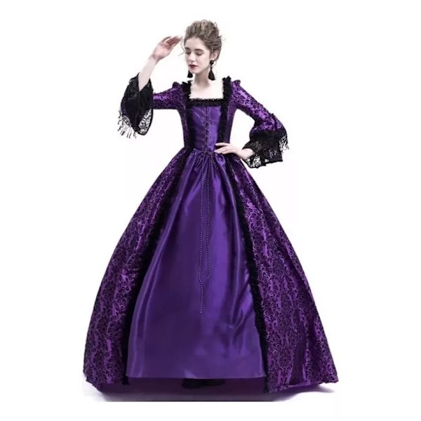 Elegant Voksenkjole i Middelalder Stil med Blonder - Catrina Cosplay Violeta XL