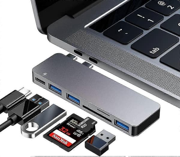 USB-C Hub Adapter til Macbook Pro/Air 2020 2019 2018, 6 i 1 USB-C Tilbehør