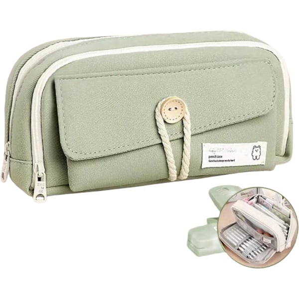 Kawaii Canvas Pen Pouch Bag with Large Capacity and Multi-layered Organization