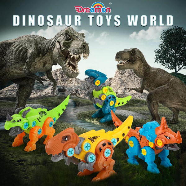 Ta fra hverandre Dinosaur Leker for barn med oppbevaringsboks Elektrisk drill, DIY Byggesett Pedagogiske STEM-gaver til gutter, jenter
