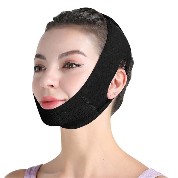 Genanvendelig V-line maske ansigts slankende rem dobbelt hage reducer Black