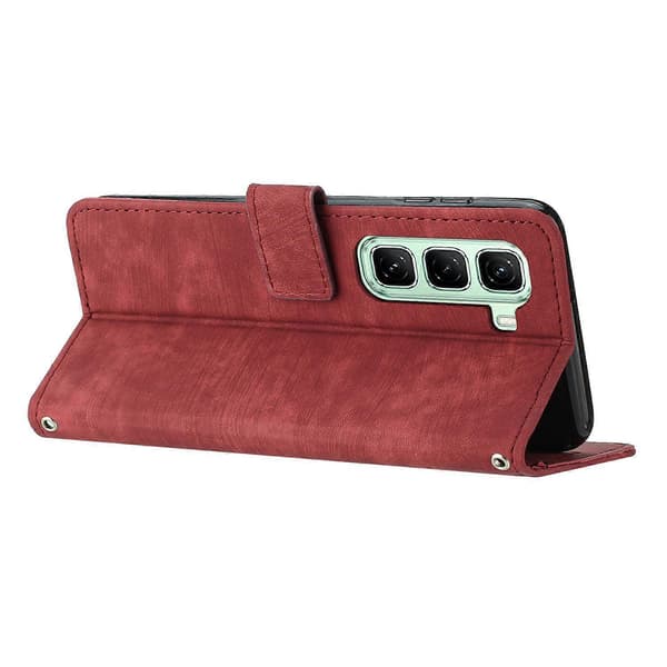 Til Infinix Hot 50 Pro+ 4G Etui Prægede Linjer Læder Telefon Cover Foldbart Stativ Red