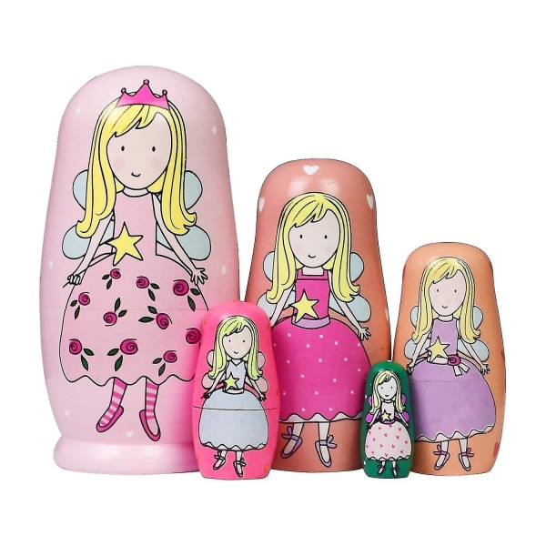 5 kpl Söpöjä pesiviä nukkeja Matryoshka-nukke venäläinen käsintehty puinen nukke sarjakuva enkeli tyttökuvioinen lelulahja