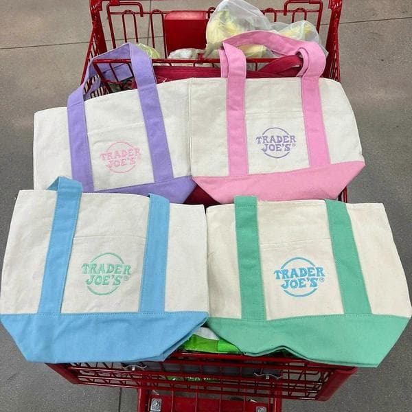 Trader Joes Pastell Mini Canvas Tygväskor 2025 Begränsad Upplaga Bset-4PCS