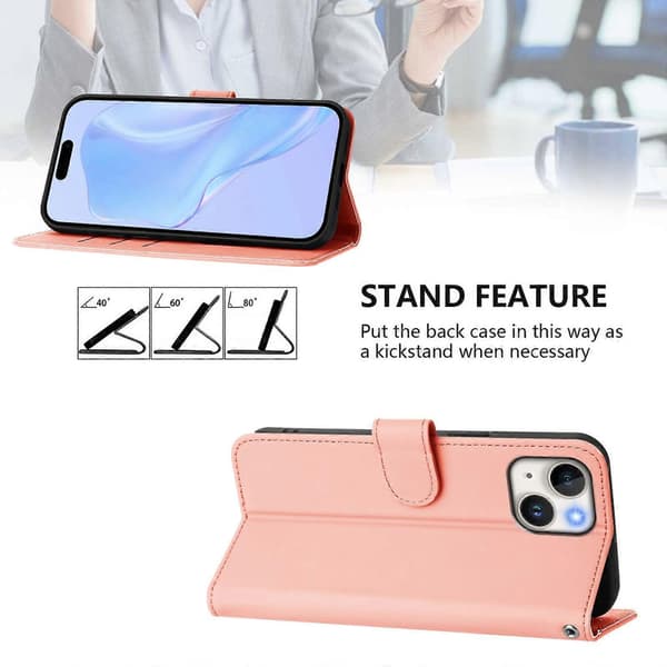 Skinnkänsla Läder Telefonfodral För iPhone 14 / 13 Pink