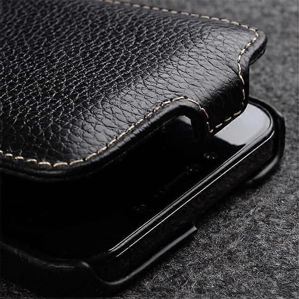 MELKCO Kompatibel med iPhone 14 Pro Litchi Textur Telefonfodral Äkta Kohud+PC Vertikalt Flipfodral