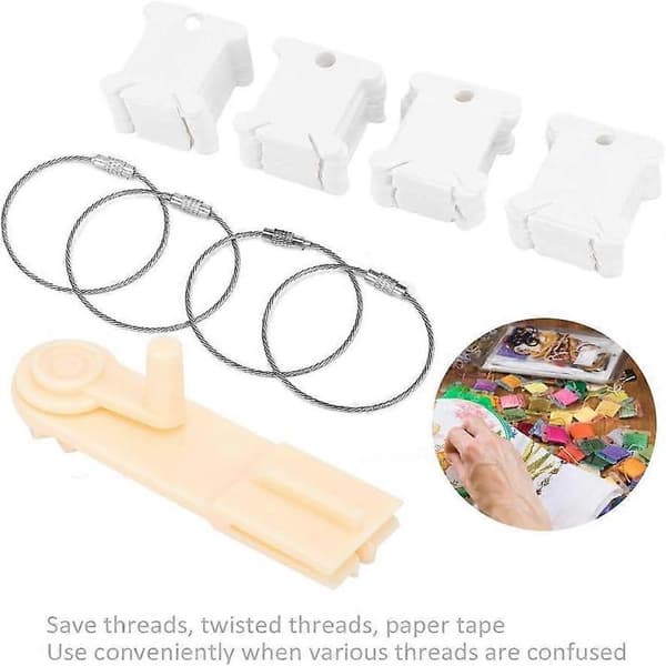 Plast Floss Spoler Tråd Sting Broderi Tråd Håndtering Spoler Sett Kort og 4 Stykker Floss Spole Ringer