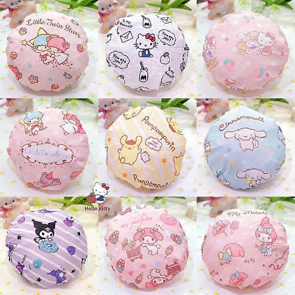 Tegneserie Sanrio Hellokitty Dobbeltlags Badehætte Kawaii Cinnamoroll My Melody Kuromi Vandtæt Og Støvbestandig Beskyttende Hat 04 Adult version