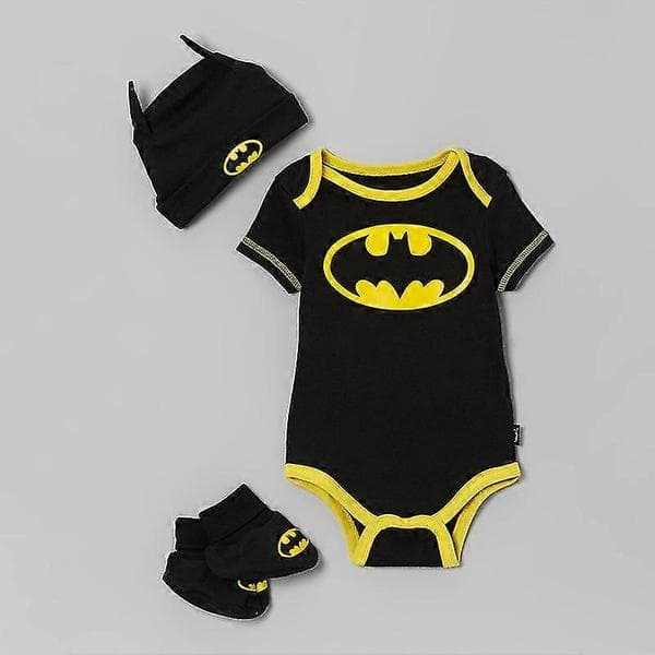 Nyt spædbarns sparkedragt legedragt sko hat sæt outfit Black Batman A 12-18 Months