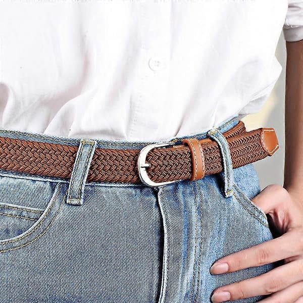 Elastiske flettede belter for menn og damer med stretchspenne Brown