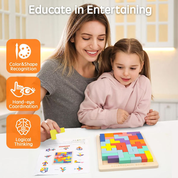 Montessori-leksaker för barn 3 4 5 6 år, transparent hjärngåta pussel leksak intelligens färgglada block, geometrisk pedagogiskt spel present till barn Wooden puzzle
