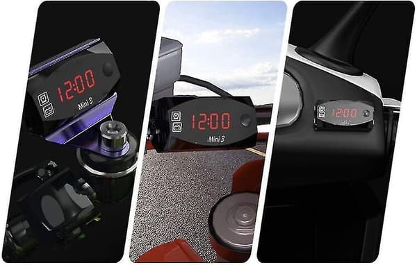 Mini 12v digital voltmeter för bil, 3 i 1 universell elektronisk motorcykel elektronisk klocktermometer voltmeter klockdisplay Blue