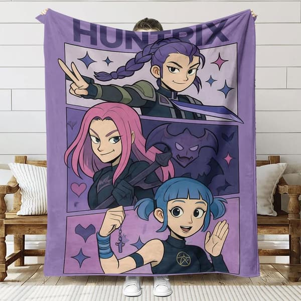 Huntrix K-Pop Printet Tæppe | Flannel Plaid til Sofa & Seng (Anime Tema) 70+100cm 3