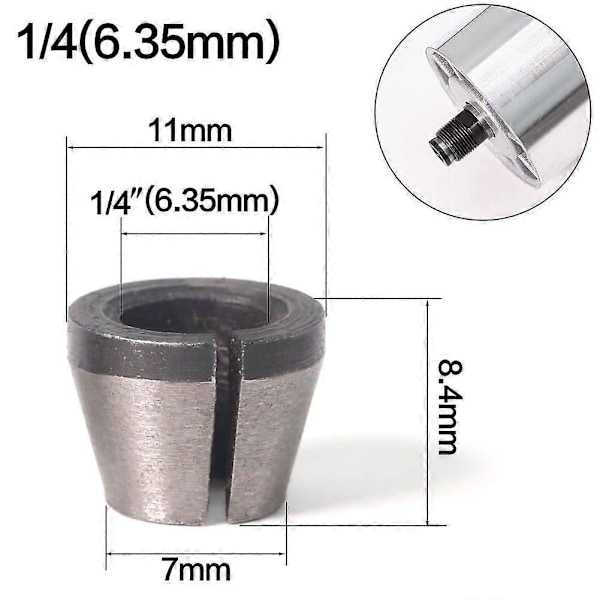 5 stk. Kollettchuckadapter Gravering Trimming Maskin Chucker Trimmer Elektrisk Router Bit Kolleter Freser 6mm 635mm 8mm