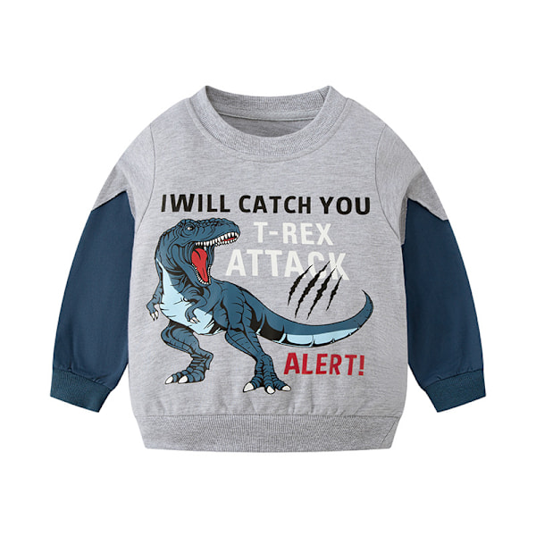 Efterårs børne tegneserie dinosaur mønster farve matchende ærme top til drenge baby overtøj bomuld sweatshirt-90cm 90cm