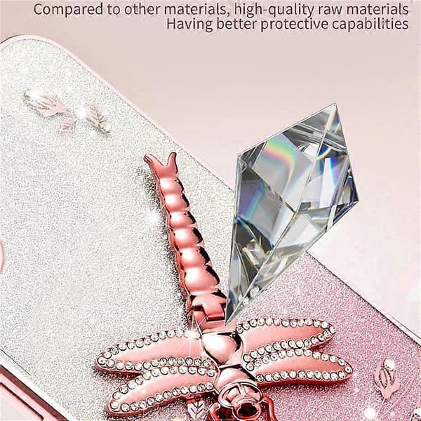 Deksel til iPhone 16 Plus Dragonfly Støtte TPU Blomster Glitter Telefondeksel Pink