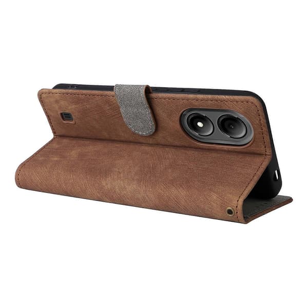For ZTE Blade A33S Leather Case RFID Blocking Phone Cover with Strap - Green Multicolor Brown