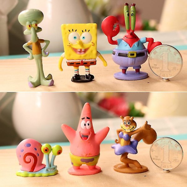 6 stk/sæt Sød Anime Figur SvampeBob Model Dukker Ornamenter Hjem Dekoration Gave