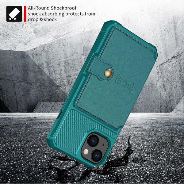 Magnetisk plånbok korthållare läderfodral för iPhone 14 Plus Cyan
