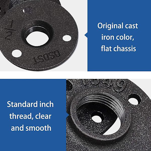 4 stk. gulvflanger 65mm støbejerns gevindflanger sorte rørflanger 3 huller gevindfitting med skruer til industriel møbel diy deco