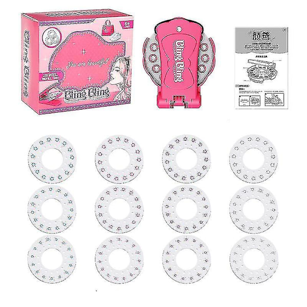 Glimmer Bling Diamant Hår Sparkle Hæftemaskine Sæt Ædelstene Til Dekoration Pige Gaver 1 Nail Drill and 180 Drills