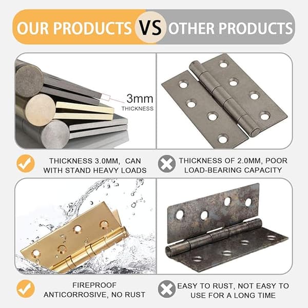 Stainless Steel Door Hinges, 2 Pieces Door Hinges Folding Hinges