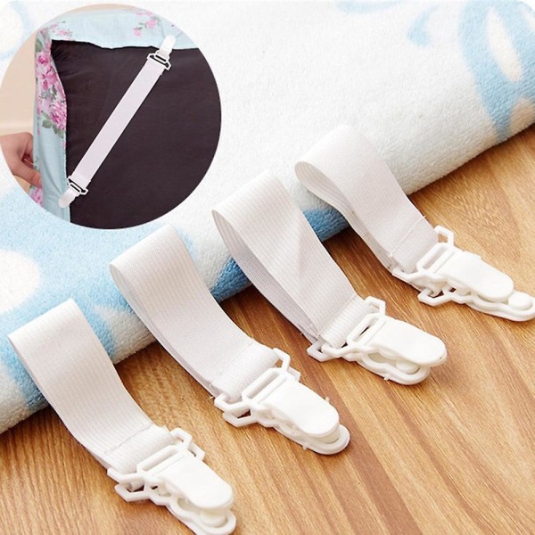 4 stk sengetøyklemmer Holder Festemidler Anti-skli elastisk bånd