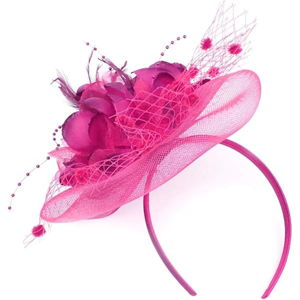 Kvinders Fascinator Pillbox Hat Kvinder Blomst Bowler Hat Fjer Bryllup Cocktail Hat Hårclips Party Hat Håraccessories med Hår (Rose Rød) Rose Red