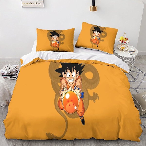 Dragon Ball Goku Trendig Täcke Set med Dold Blixtlås - Ögonfångande 3D-Tryckt Mikrofiber Anime Sängkläder, 3-Delat Set med Kuddfodral, Ide Single135x200cm