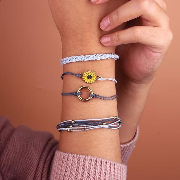 Handgjort Flätat Solrosrep Armband Rep Charm Boho Sur